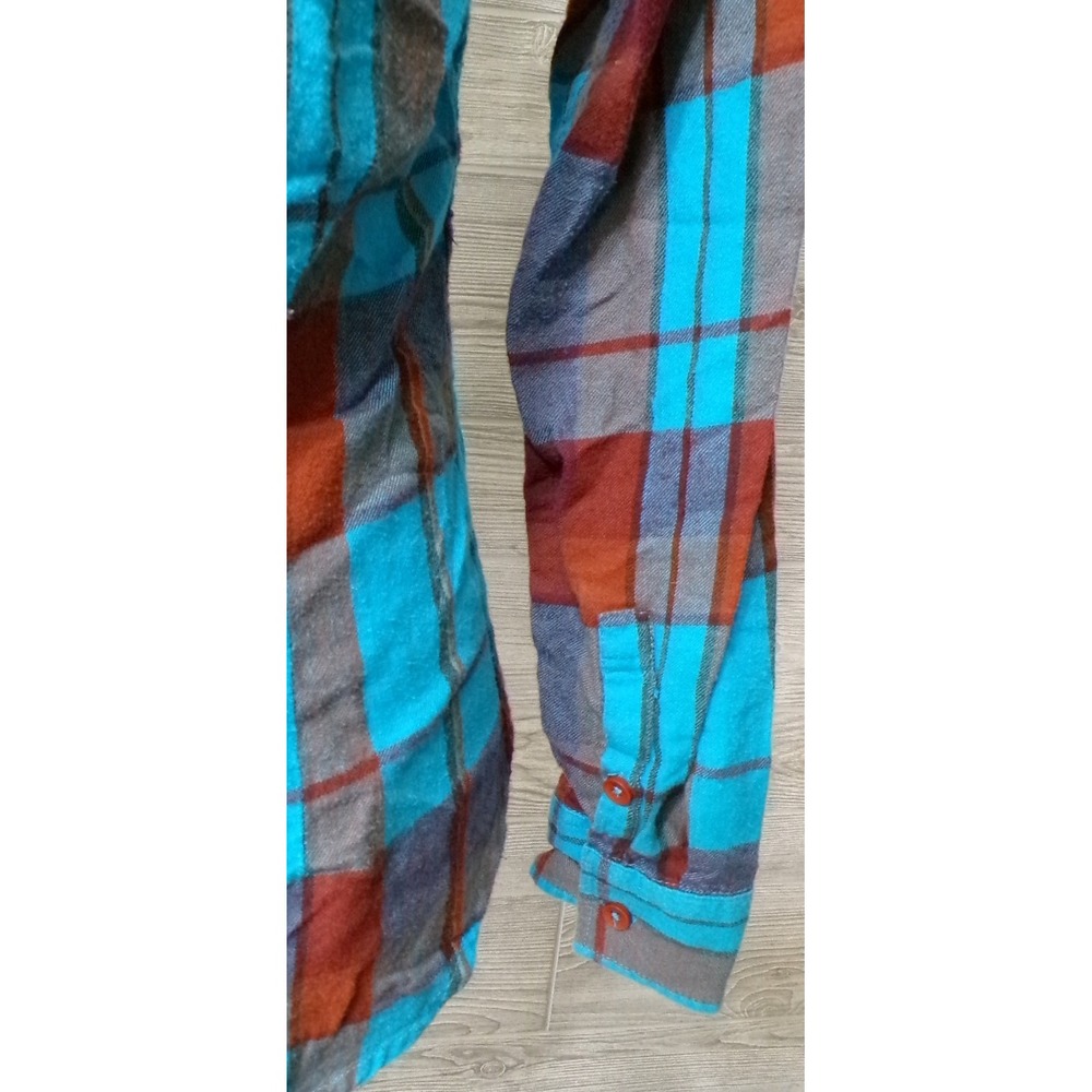 Kavu Women's S Plaid Button Flannel Shirt Teal Burgundy Pocket Hiking Gorpcore - Picture 8 of 11
